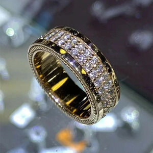 925 Sterling Silver Diamond Eternity Ring Band Wedding Statement Ring Gold